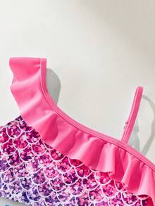 Maija Kids Maija Kids 两件套少女优雅可爱渐变美人鱼鳞片荷叶边挂脖比基尼泳衣套装，适合海滩、泳池、度假、春夏季节穿着。 - 彩色 - 查看 4