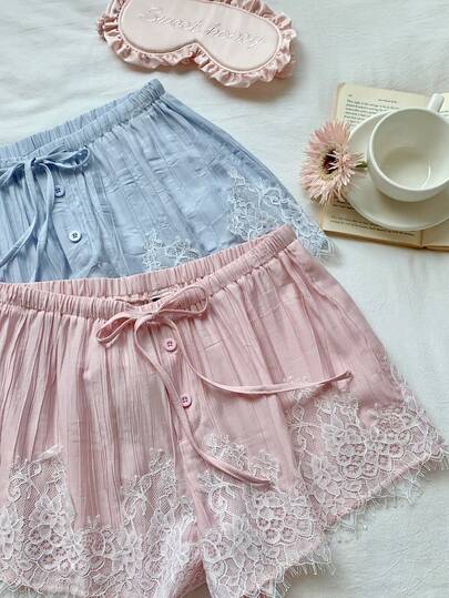 Comfortcana 2pcs Women's Summer Casual Lace Patchwork Shorts