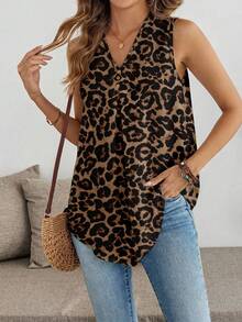 EMERY ROSE Áo thun cổ chữ V không tay cỡ lớn, họa tiết da báo cổ điển, thích hợp cho mùa hè, lễ hội âm nhạc, tiệc tùng, kỳ nghỉ. - Nhiều màu - Xem 1