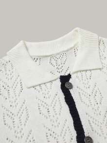 Manfinity CityGents Old Money  Men's Contrast Trim Front Button Pocket Casual Short Sleeve Knit Top Mens Crochet Shirt Net Shirt Mens Mesh Shirt Mens Summer Shirt Blouses For Men Holiday Crochet Shirt Men Resort Wear Men Beach Outfit For Men Top Vintage Outfit For Men Retro Outfit For Men Zipper Holiday / Vacation / Beach / Hawaii / Tropical / Swim /  Bathing  / Wedding / Ceremony / Groom / Graduation / Party / Evening / Dinner  Mens Summer Holiday Clothes Vacation Outfits For Men Outfit For Beach Knit Shirt Men S - White - View 8