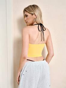 LOONEY TUNES X SHEIN Women's Letter & Cartoon Print Halter Neck Top, - Yellow - View 2