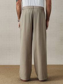 HUEFORM Men's Old Money Textured Fabrics Relaxed Fit Wide Leg Pants, Drapey Texture, Solid Color With Pockets, Pleated, Relaxed Fit, Suitable For Fathers, Husbands, Boyfriends, Spring Men's Linen Pants Summer Breathable Slacks For Men - Khaki - View 2