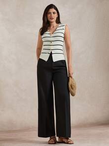 Briarwyn Women's Casual Commuter Sleeveless Striped Knit Top, Summer,White Top,Graduation Outfit,Graduation Ceremony Women's Vest Tops Women's Tops And Blouses Women's Tops For Summer Women's Tops Yacht Outfit Women - White - View 3