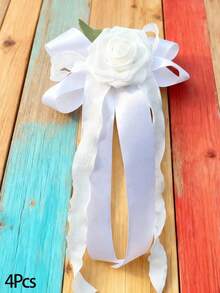 Juego de 4 piezas de ramo artificial para coche con lazo de cinta, adecuado para decorar la puerta del coche de boda, el espejo retrovisor, el tirador de la puerta, la silla, el centro de la mesa, decoración para fiesta de cumpleaños. - Multicolor - Ver 6