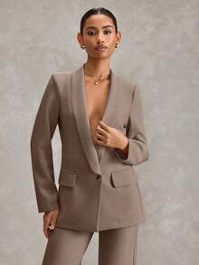 SHEIN Cottnline 女士西装外套和裤子常规版型套装 - 米色 - 查看 5