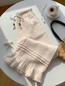 Comfortcana Women's Drawstring Waist Wide Leg Loose Casual Pants - Apricot - View 5