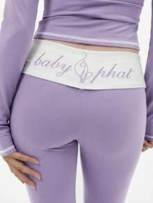 BABYPHAT Leggings acampanados de talle alto con detalles en contraste de color lavanda y ribete blanco, moda de otoño para mujeres - Lila Púrpura - Ver 6