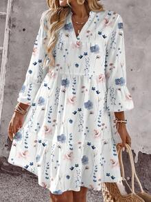 EMERY ROSE Casual Romantic Floral Print Plus Size Dress, Suitable For Vacation - Multicolor - View 4