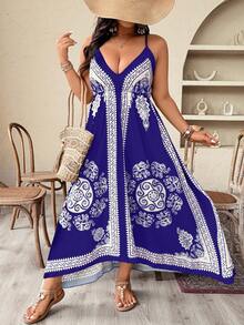 Weeklong Plus Size Colorblock Asymmetric Vacation Dress - Purple - View 5