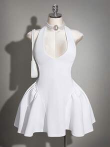 SHEIN ICON 大码女式休闲白色吊带连衣裙 - 白色 - 查看 1