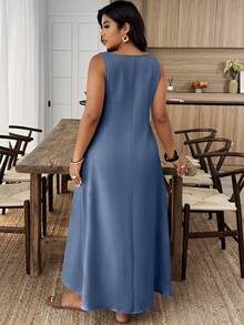 EMERY ROSE Plus Size V-Neck Sleeveless Loose Casual Long Dress - Baby Blue - View 2