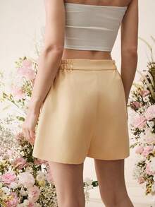 Anewsta 女士休闲优雅刺绣串珠短裤 - 黃色 - 查看 3