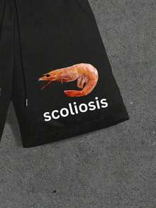 Manfinity Men's Letter & Shrimp Print Drawstring Waist Pocket Casual Shorts - Black - View 3