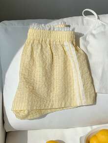 Comfortcana 女士条纹蕾丝边短裤，夏季 - 黃色 - 查看 5