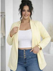 Blazer Casual Women Lapel Collar Elegant Straight Cut Long Sleeve Soft Lightweight Office Versatile Comfortable Modern Silhouette Stylized Basic Indispensable - amarillo - 查看 3