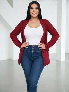Blazer Casual Women Lapel Collar Elegant Straight Cut Long Sleeve Soft Lightweight Office Versatile Comfortable Modern Silhouette Stylized Basic Indispensable - tinto - 查看 5