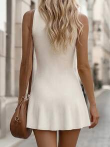 Balvessa Vestido de mujer de punto con cuello redondo, sin mangas, con bolsillo, decoración metálica de lazo y bajo de cola de pez ajustado - Albaricoque - Ver 2