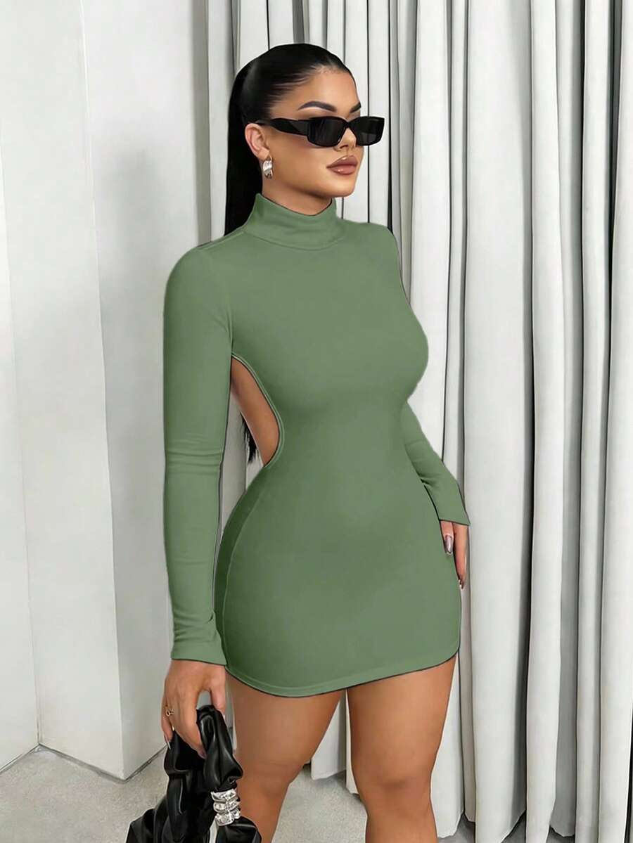 Sirith Nuovo arrivo autunnale, abito mini minimalista vintage aderente e sexy con schiena scoperta per donne - Menta Verde - Visualizzare 1