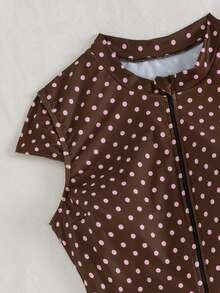 Swim SPRTY Áo tắm liền thân SPRTY mùa hè, họa tiết chấm bi, khóa kéo phía trước, dành cho nữ, thích hợp cho lướt sóng trên bãi biển. - Nhiều màu - Xem 4