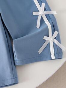 Genkimix Kids 两件套女童针织圆领亮片樱桃印花T恤搭配针织蝴蝶结腰带裤，运动时尚休闲套装 - 白色 - 查看 7