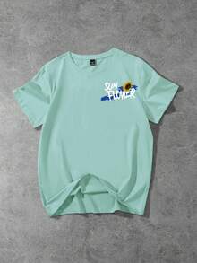 Manfinity Homme T-shirt imprimé mode à manches courtes et encolure dégagée pour hommes, été - Vert menthe - Voir 2