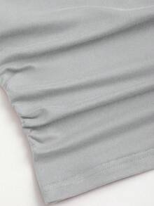 Sweetra Women's Solid Color Plunging Neck Backless Halter Top & Side Slit Skirt Set - Light Grey - View 3