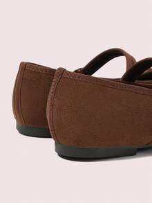 CUCCOO DOLLMOD Ladies Coffee Brown Round Toe Bow Decoration With Buckle Flat Sole Shoes Upper Imitation Suede Material Suitable For Daily Commuting Birthday Parties - Chocolate Brown - View 4