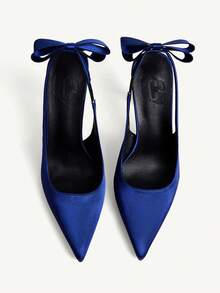 CUCCOO CHICEST 女士时尚尖头低帮细高跟后跟蝴蝶结装饰露跟优雅舒适浅口鞋，适合春秋季晚宴派对，黑色 - 寶藍色 - 查看 10