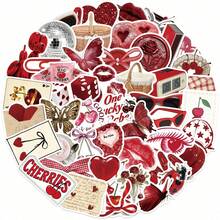 50pcs/Pack Vintage Cherry Y2K Girl Aesthetic Stickers, Cute Mysterious INS Retro Gothic Y2K Downtown Stickers, Popular Label Graffiti Stickers, 90s 80s Anime Cute Stickers, Interesting Aesthetic Label Stickers For Scrapbooking, Sealing, Stationery, Cards, Envelopes, Guitars, Instruments, Decorations, Gifts, Parties, Rewards, Motivation, New Year, Christmas - Multicolor - View 4