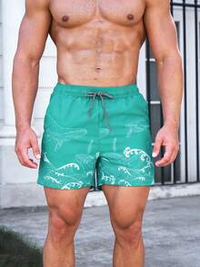 Manfinity KASUA Shorts de verano con estampado total y cordón en la cintura, traje de baño para hombres - verde menta - Ver 4