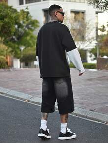 Devon Thys Áo thun nam cổ tròn tay dài in họa tiết thường ngày, trang phục dạo phố, quà tặng bạn trai, đi chơi, cho mùa thu - màu đen - Xem 5