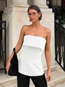 Siren Gaze Women's Fashionable Solid Color Basic Slit Bandeau Top,Summer Top - White - View 2