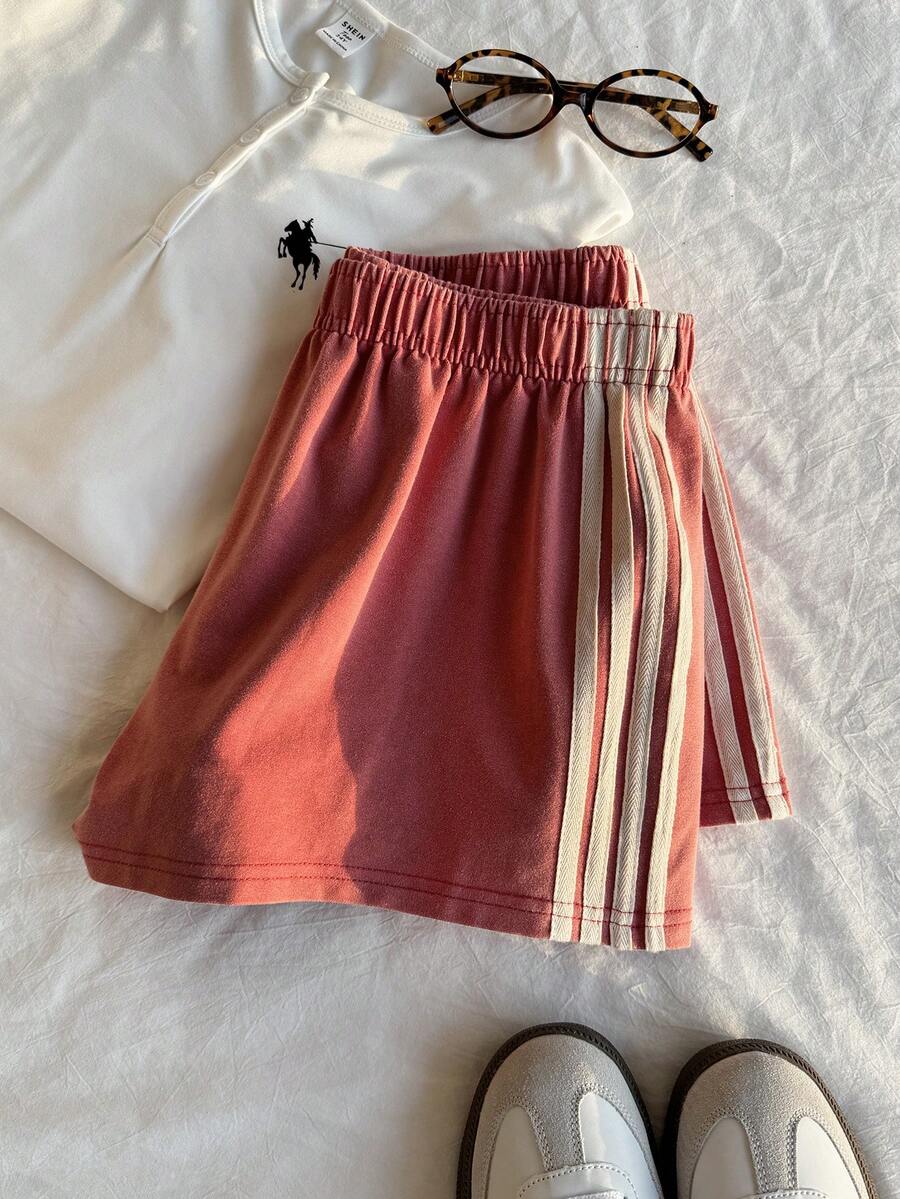 Comfortcana Quần short nữ ống rộng, chất liệu dệt kim màu đỏ cổ điển, kiểu dáng thường ngày. - Đỏ - Xem 1