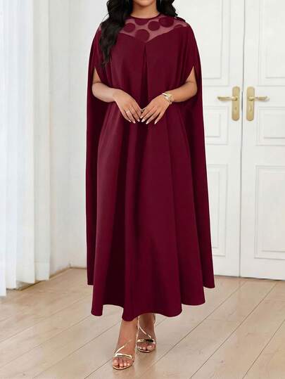 Fleurora 女式拼接圆形亮片网眼蝙蝠袖宽松时尚连衣裙