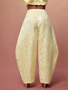 Vixey Floral Print Satin Jacquard Barrel Leg Pants - Yellow - View 3