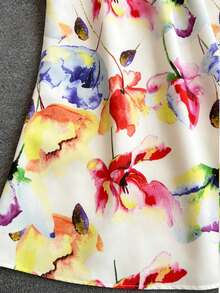 Vestido largo elegante con estampado de línea A y cintura con hombros descubiertos y volantes - Color del traje - View 4