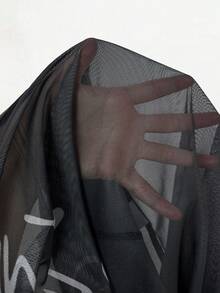 Mistrie Đầm dài tay in họa tiết xuyên thấu gợi cảm mới dành cho nữ, chất liệu lưới lụa, phong cách YK2 cá tính. - màu đen - Xem 5