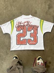 PAVTROS Camiseta de manga corta con estampado de rhinestones de moda callejera para hombres - Multicolor - Ver 4