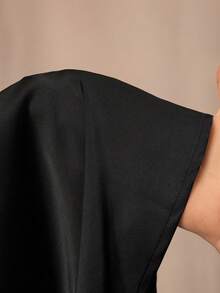 SHEIN PETITE 女士优雅休闲不对称褶皱棕色半身裙，春夏黑色半身裙 - 黑色 - 查看 8