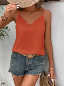 SHEIN Frenchy 扇贝边细条纹吊带背心 - 鏽棕色 - 查看 4