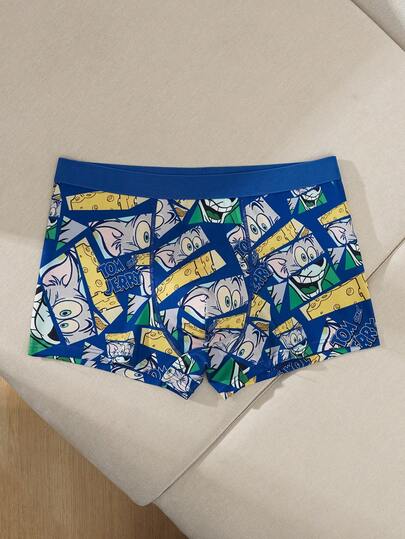 TOM & JERRY X SHEIN 男士卡通图案舒适平角内裤，适合日常穿着