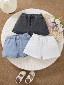 SHEIN 3件套少女时尚返校街头风混搭百搭设计Y2K复古酷炫街头春夏清爽蓝黑白修身牛仔短裤套装，适合日常穿着、春夏锐舞节及街头服饰。 - 彩色 - 查看 5