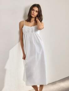 Ocili 100% Cotton Comfortable Casual Turndown Collar Button-Front Long Sleeve & Pants Women Pajama Set - White - View 6
