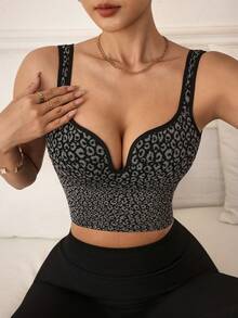 Slayform Women's Leopard Print Everyday Fitness Sports Bra - Black - View 3