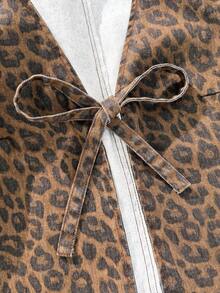 SHEIN MOD Women's Leopard Print Front Tie Casual Denim Vest - Rust Brown - View 4