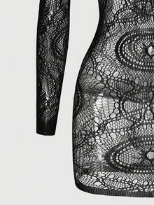 ROMWE Goth 女式哥特式露肩无缝网眼上衣，性感 - 黑色 - 查看 4