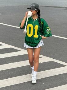 Muchica 休闲运动撞色宽松短袖T恤，数码印花，落肩设计 - 彩色 - 查看 4