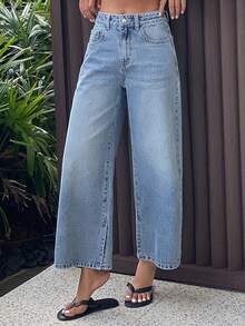 DAZY Women's Regular Waist Loose Straight Leg Casual Cropped Jeans - Light Wash - View 5