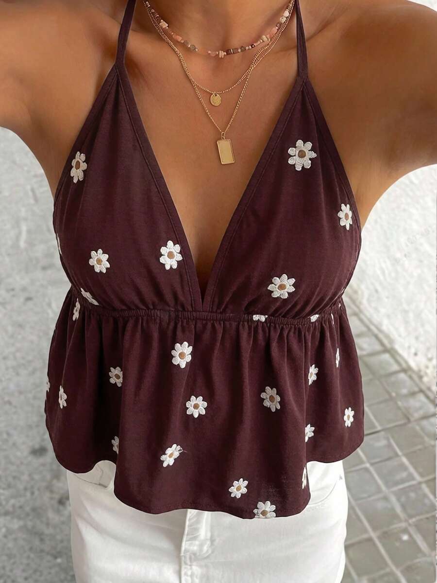 DAZY Áo tank top hai dây in hoa họa tiết toàn thân, thích hợp cho kỳ nghỉ hè của nữ. - Màu Đỏ Sâu - Xem 1