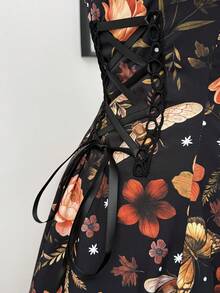 Sunspun New Arrival Spring/Summer Fashion Versatile Dreamy Romantic Printed Patchwork Ruffle Tie-Up Waist Decor Zipper Front Midi Slip Dress For Women - Multicolor - View 5